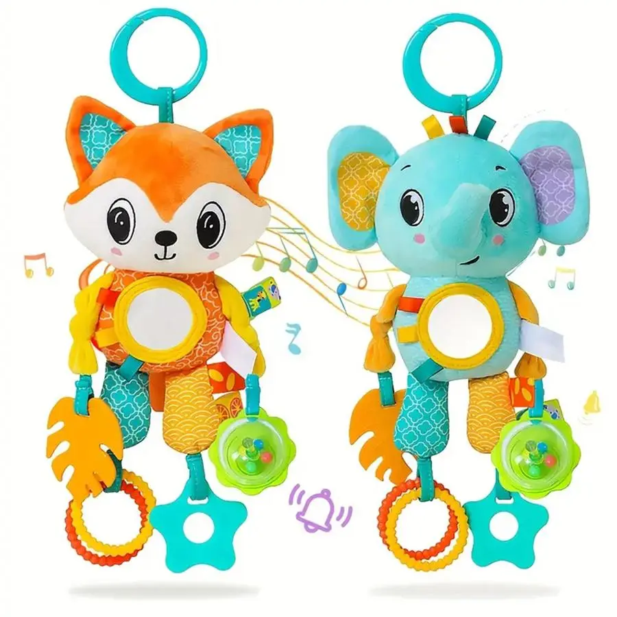 Cute Animal Design Soft Sensory Play Animal Wind Chime Toy, 1 Count Cute Rattle Maracas Sensory Hanging Stroller and Car Seat Toy, Ideal Newborn Birthday Gift