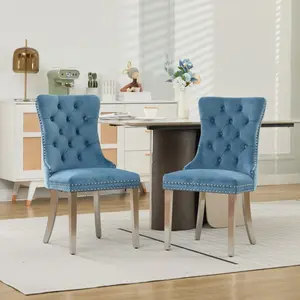 Velvet Dining Chairs Set of 2, Modern Tufted Dining Room Chair, Upholstered Dining Chairs with Silver Plated Stainless Steel Legs, Luxury Kitchen Chairs for Dining Room