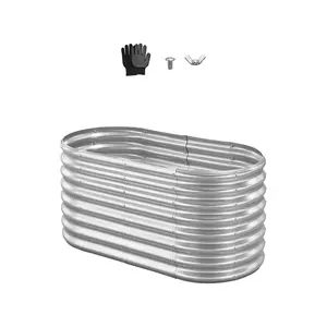 VEVOR Galvanized Metal Raised Garden Bed, 4x2x2 ft Oval Outdoor Planter Box with Open Bottom, Large Planter Pot for Outside, Ideal for Growing Vegetables and Flowers, Planters For Outside