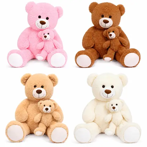 SNOWOLF 39-in Large Soft Adorable Stuffed Giant Inflatable Teddy Bear with Baby Bear Figure - Super Soft Fluffy PP Cotton, Smooth, Mother and Child Cute Animal Aesthetic, Aesthetic Room Plush, Bedroom Decoration, Children's Hugging Pillow