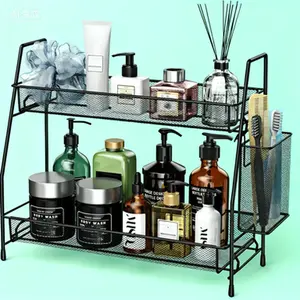 2-Tier Expandable Countertop Organizer, Spice Rack for Kitchen Cabinet and Bathroom Counter, Under Cabinet Storage Solution, Adjustable Shelves for Pantry and Counter Space, Rust-Resistant Organizer