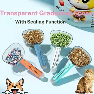 Measured pet food scoop, transparent graduated scoop for dog and cat food, with sealing function, available in multiple colors