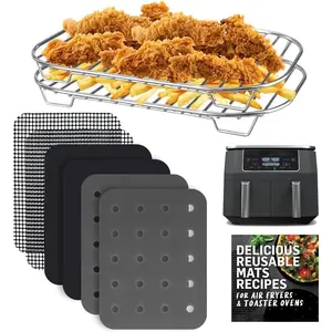 Accessories for  Dual 2 Basket Air Fryer 10 QT DZ401 & 8 QT DZ201, Racks for Foodi Dual Zone,  Liner Sheets for Double Airfryer, 9 count Kitchen Accessory Set with Recipe Book