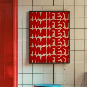 1pc Vivid Red "MANIFEST" Artistic Print Poster - Frameless Canvas Wall Art, Modern Eclectic Style, Suitable For Living Room And Bedroom, Motivational Quote Style, Wall Decor