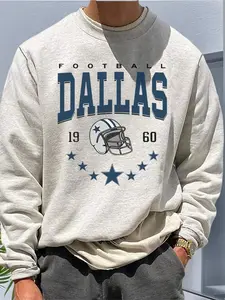 Men's Casual Street Versatile Dallas Football Sports Element Print Crew Neck Pullover Sweatshirt, Long Sleeve Top