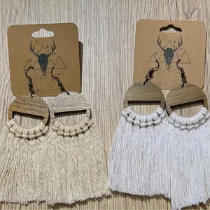 Sunset Boho Handmade Wood Macrame Earrings