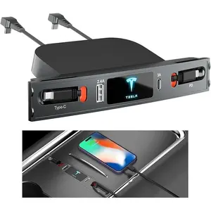 Tesla USB HUB for 2021 2022 Model 3 Model Y, Multi-Port Retractable Docking Station, Fast Charging Cable Included, Tesla Accessories