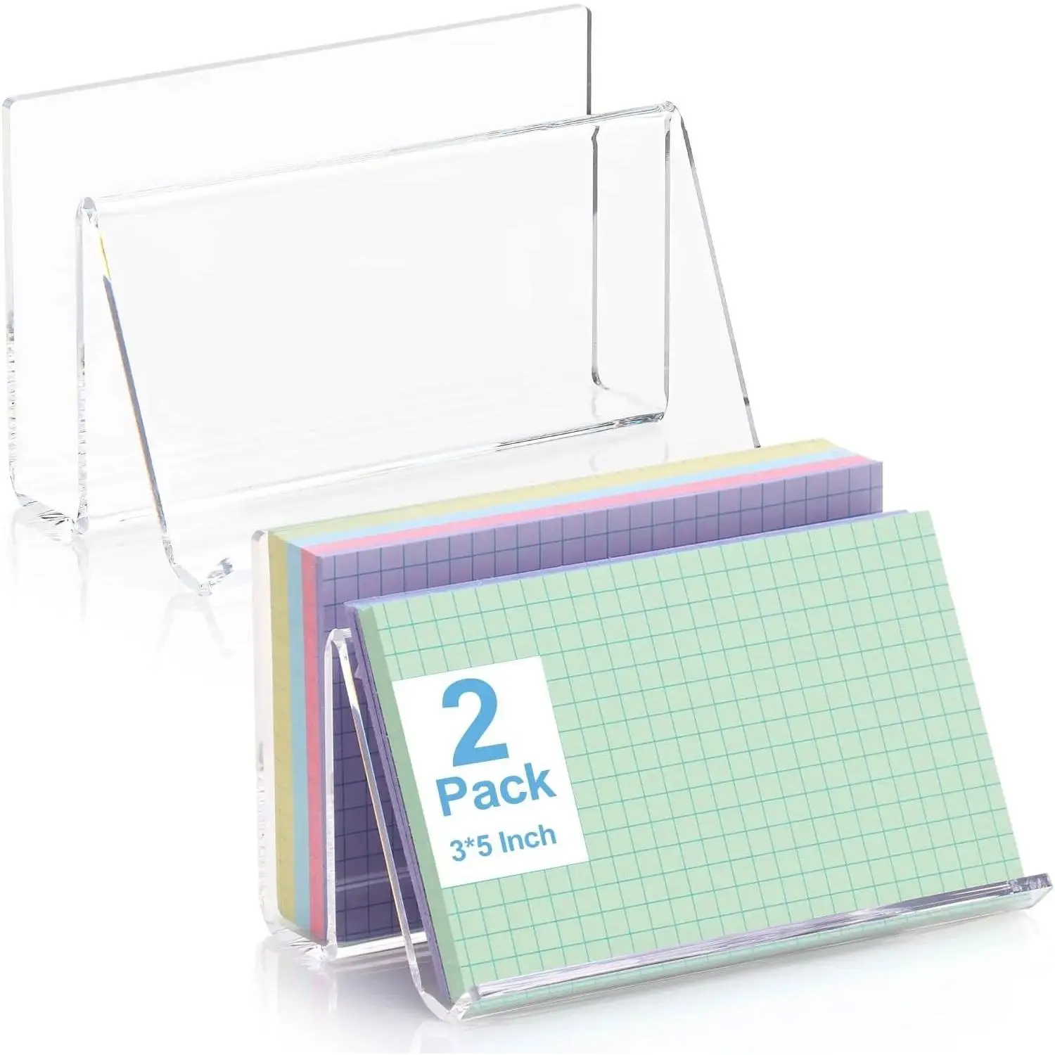 2 Pack Index Card Holder Display 3x5 Acrylic Card Holder Stand Small Acrylic Business Card Holder Name Card Organizer Postcard Stand Display Rack Study Card Holder Acrylic 100 Capacity No Index Card