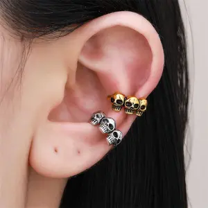 Dark Gothic Punk Skull Ear Cartilage Clip Fake Earring For Women Vintage Skeleton No Piercing Earbone Earrings Halloween Jewelry