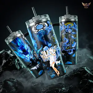 Rimuru Tempest Tensura 40oz Tumbler Jura Tempest Federation Blue Slime Design Japanese Text Art with Energy Effects Vacuum Insulated Stainless Steel Cup Comfort Handle Leak-Proof Straw Hot Cold Beverage Container Otaku Weeb Birthday Gift for Fans