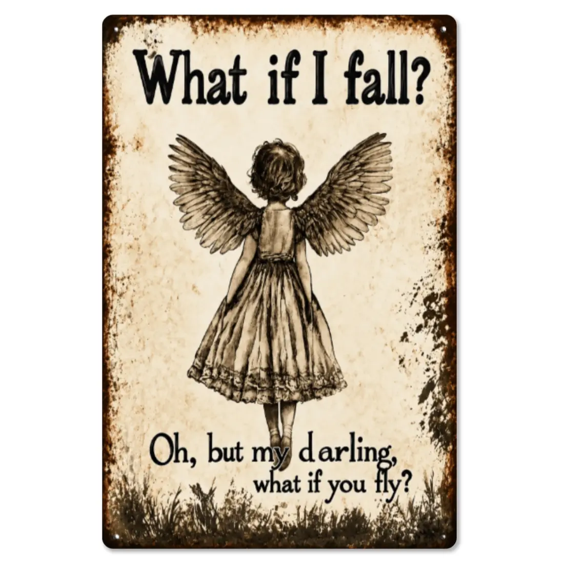 Retro Tin Angel Wall Art Plaque with Inspirational Print, Vintage Rustic Distressed Finish, Pre-Drilled Holes for Easy Hanging, 8x12in Durable Indoor-Outdoor Home Decor Gift, summerwins, Decoration