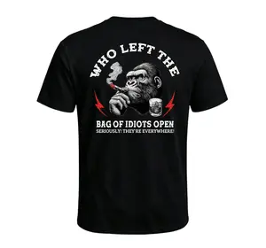 Men's  Cotton Classic Casual Top, Breathable All-Season Funny Sarcastic "Who Left The Bag Of Idiots Open" Monkey T-Shirt