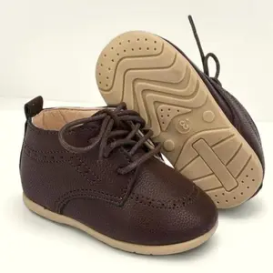 L-A4   Timeless Infant Leather Loafers Classic Brogue Oxford Dress Shoes for Baby Boys and Girls Designed for First Steps as a Comfortable Flat Crib Shoe