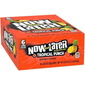 Now and Later Tropical Punch 24 ct. - Sweet and Chewy Candy with Tropical Fruit Flavor - 24 Count Box Snack Corn