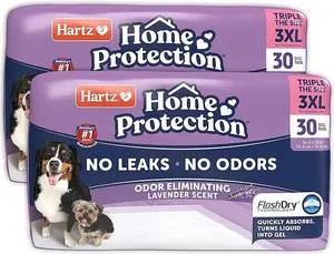 Hartz Home Protection Lavender Scented Dog Pads, 3XL 60 Count, Super Absorbent & Won't Leak, Odor Eliminating