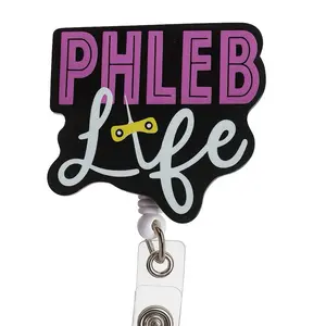 Phlebotomy Badge Reel - Funny Phleb Life Retractable Badge Reel with ID Clip Card Holder for Nurses Doctors Medical Office Phlebotomists RN LPN CNA LVN Technicians Lab Techs Alligator Clip