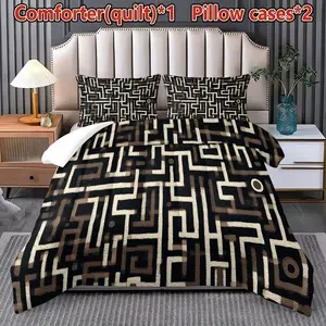 3-Piece Background Geometric Pattern Quilt Set (1 Quilt + 2 Pillowcases), Soft Breathable, Digital Print, Suitable for Bedroom Dorm Home Use