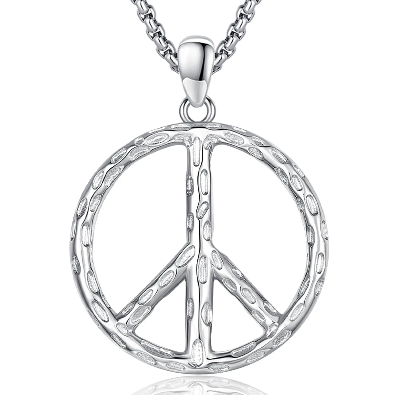 DRINSPER 925 Sterling Silver Necklace for Women, Whimsical Peace Sign Medallion Pendant, Casual Non-Tarnish Hippie Jewelry with Adjustable Chain, Pendants Necklace Chains, Non Tarnish Necklace