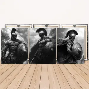 Spartan Warrior Pattern Canvas Painting, 3 Counts/set Wall Art Poster, Modern Art Design Wood Wall Art Decor for Home Living Room Bedroom Office, Ornaments
