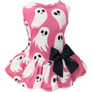 Halloween Ghost Dog Dress, Funny Dog Halloween Costumes, Doggy Clothes for Small Dogs Girl, Pet Apparel, Pink, White, Black, XS
