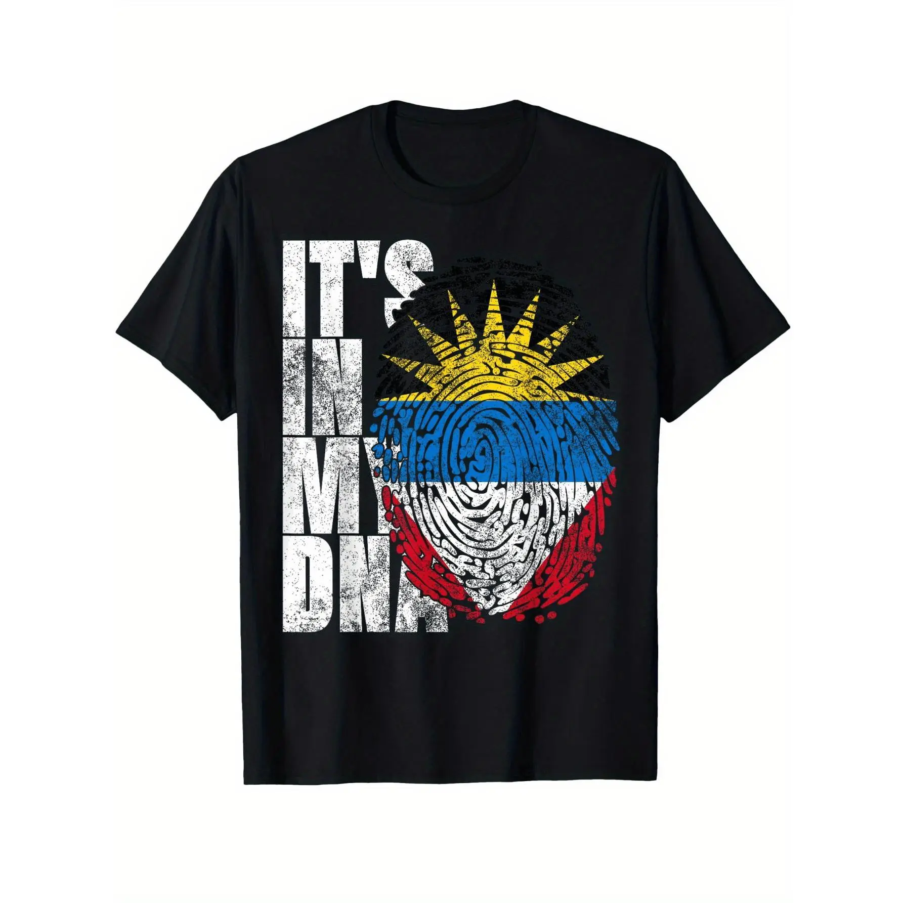 Men's Graphic T-Shirt, Soft Fabric Antigua and Barbuda DNA Flag Print, Casual Streetwear Clothes with Short Sleeves, Tshirt, Graphic T Shirts, Casual Wear, Round Neck, Dna Motif, 2Xl, 3Xl, 5Xl, Classic Cut, Tops