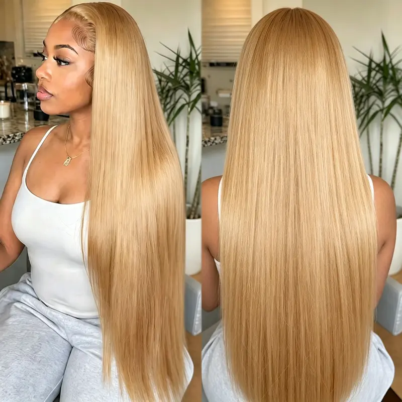 #27 Honey Blonde Straight 13x6 Lace Front Human Hair Wig Pre Plucked For Women #350 Orange Colored Body Wave Wigs 180% Density