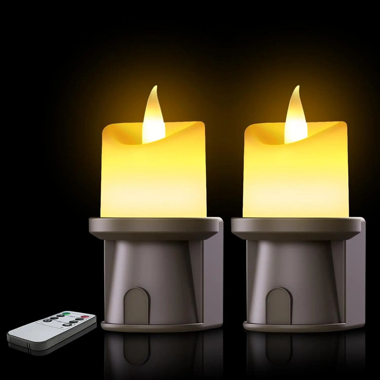 Brown Flameless Candle Lights (2 Pack) - Remote Control Operated, No Plug Needed, 2/4/6/8H Timer, Flickering Flame for Bedroom Night Light Ambiance, Room Accessories for Adults, Moms