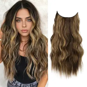 Plodon 16/20/24 Inch Invisible Thread Synthetic Hair Extensions, 5 Safety Clips One-Piece Long Wavy Wigs for Women, Heat Resistant Up to 180°C, Clip-in Wig Pieces for Daily Wear & Special Occasions.