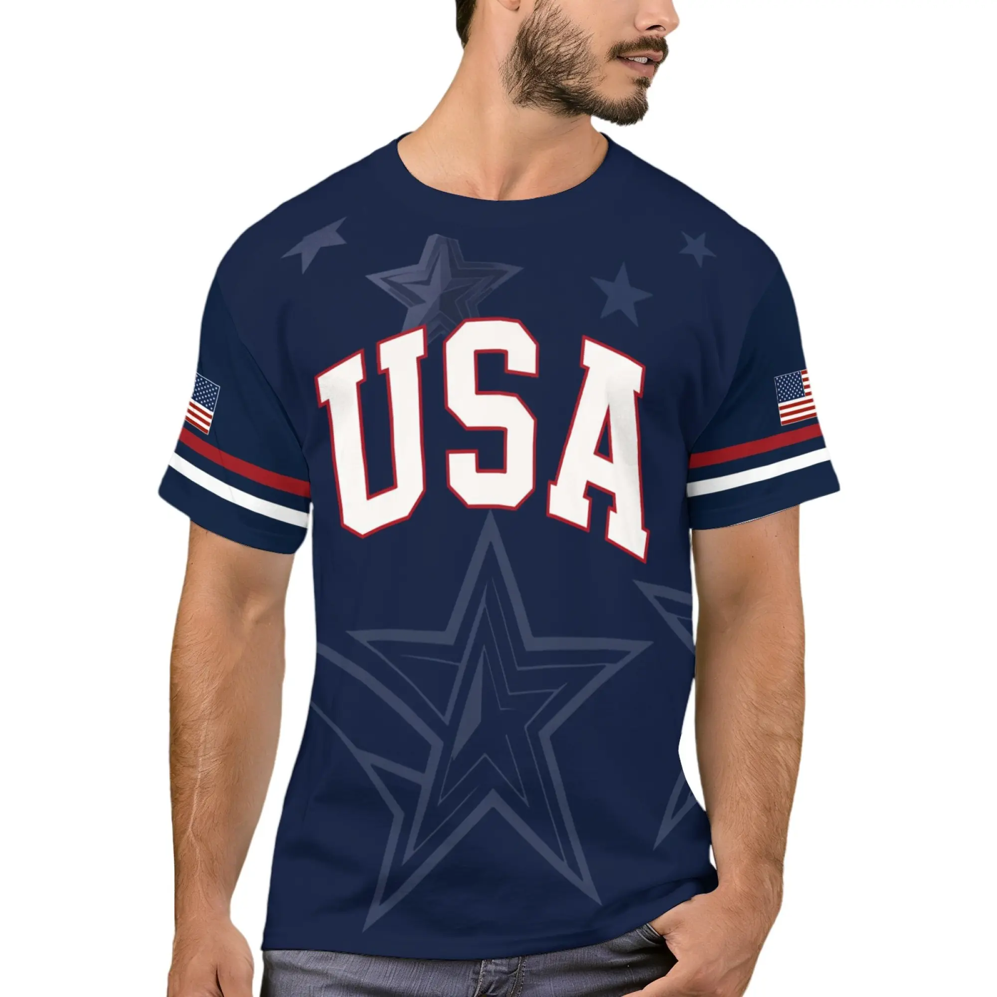 USA Patriotic Crew Neck Short Sleeve Tee Men Women American Flag Statue of Liberty Graphic Stars Stripes Casual Top Independence Day National Heritage Apparel