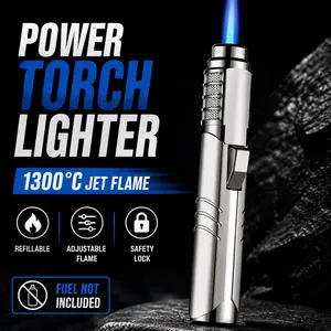 Powerful Jet Flame Torch Lighter – 1300°C / 2372°F, Turbine,Adjustable Flame, Safety Lock, Refillable – NO FUEL INCLUDED (Ships Empty)
