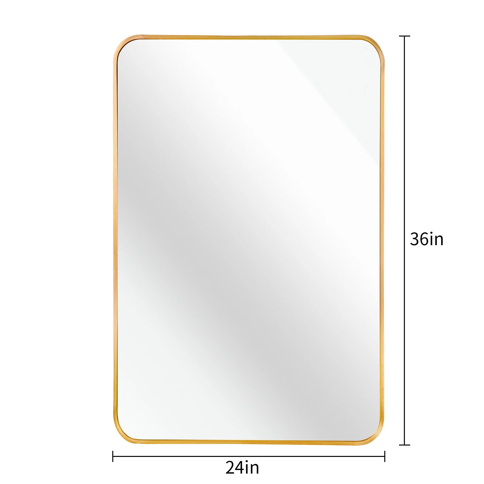 24x36 Inch Simple Gold Metal Framed Rectangular Bathroom Mirror W2203P183175 Wall Decorative for Living Room Made of Aluminium