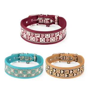 Reflective Dog Collar for Medium-Large Dogs, Vintage Style Outdoor Pet Accessory, Breathable Mesh Design, Durable Metal Buckle