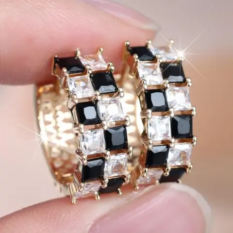 Square Checkered Design Ring Earrings, Elegant Minimalist Earrings, Fashion Jewelry for Party, Daily Clothing Decor, Trendy All-match & Exquisite Jewelry for Birthday Gift, High Quality Earrings, Fashionable Jewelry, Dainty Fashion Jewelry
