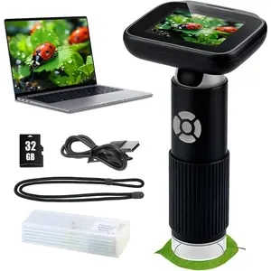 Microscope for Kids with 32GB Card, Adjustable 2.4inch IPS LCD Screen 5 Slides 1000X 1080P Digital Handheld Kids Microscope, Mini Portable Pocket Miniscope Science Toys Gifts for Boys Girls Aged 3-12