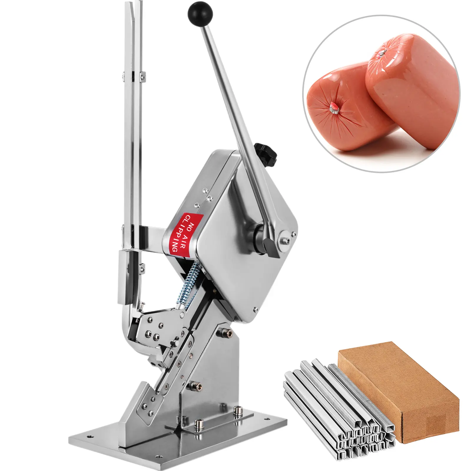 【summerfinds】VEVOR Chrome Stainless Steel Manual U-Shape Sausage Clipper Machine, Durable Kitchen Gadget with Desktop Design, 2 Boxes (5000pcs) of Clips, Lightweight Portable Tool for Meat Seasoning, Ideal for Drink Shops | Father's Day Gift, Utensils, U-