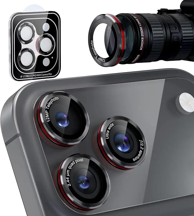 Ultra-thin lens protection cover, glass-metal ring cover, eagle-eye AR anti-reflection fixed-focus lens film, easy installation with strong adhesion, protects camera lens, suitable for iPhone 17/iPhone 17 Pro/iPhone 17 Pro Max/iPhone 17 AIR