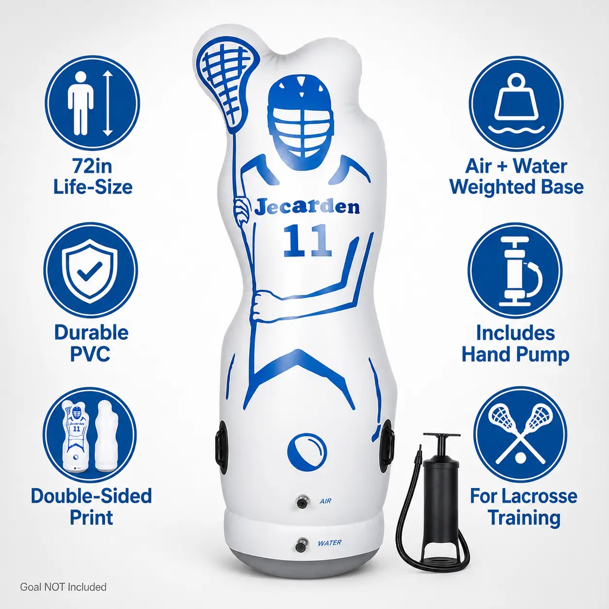 72in Durable PVC Environmentally Friendly Inflatable Lacrosse Goalie Shot Blocker Dodging Dummy, Goalie Equipment with Hand Pump, Lacrosse Training Gear (Goal NOT Included)
