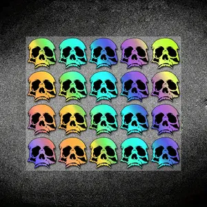 1SET Street Trendy Dark Neon Logo Sticker Stick on motorcycles/trendy play items, this multi-color gradient skull decor instantly has a colorful personalized vibe, dark cool enthusiasts can use it as a super eye-catching street-stylish trendy decoration