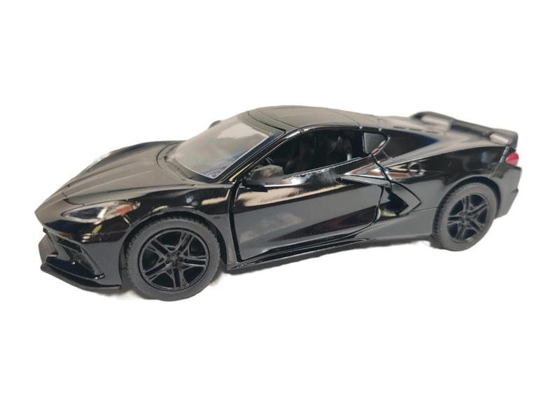 KINSMART 1:36 Scale 2021 Corvette Die-Cast Toy Car with Pull Back Action and Openable Doors, Officially Licensed, Black Color