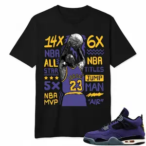 Lakers 4s Sneaker Match Tees Black MJ Last Shot Unisex Streetwear