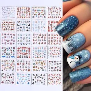 24-Piece Winter Nail Transfer Printing Water Stickers Set, Matte Finish, Cute Cartoon Deer Penguin Snowflake Snowman Christmas Designs, Perfect Holiday Gift for Women & Girls, Festive Gift