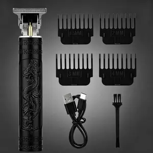 Black Dragon Engraved T9 Hair Trimmer for Men, Cordless Rechargeable Zero Gap Detail Clipper, Professional Barber Edger for Haircuts, Beard & Line Designs