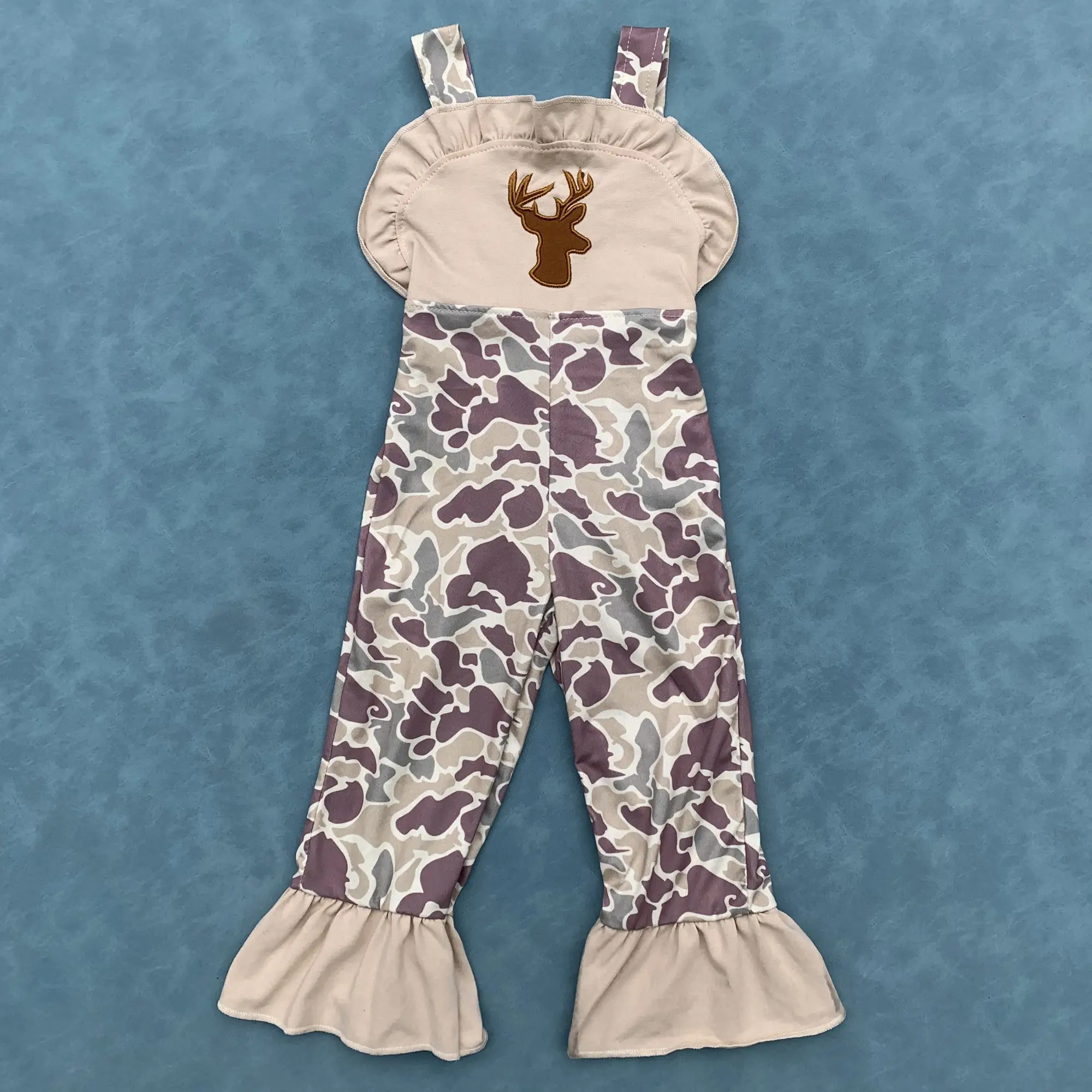 Embroidery Deer Toddle Baby Girls Wide Leg Camo Overall