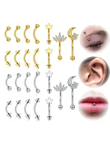 12-Piece Ear Cartilage Piercing Jewelry Set, 16g Short Stainless Steel Barbells for Eyebrows Lips and Belly Rings, Curved Ear Cartilage Earrings for Women Fashionable Elegant Body Jewelry Collection, Belly Button Jewelry
