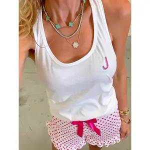 Embroidered Initial Racerback White Tank (S-2XL)