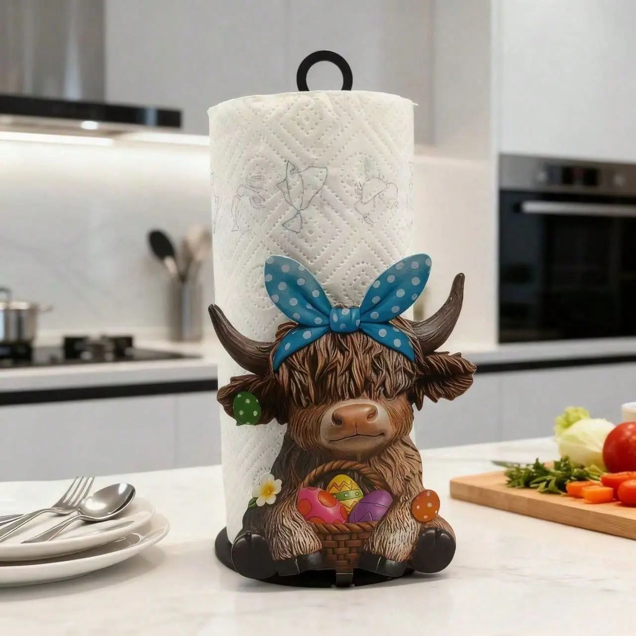 Cast Iron Highland Bull Head Paper Holder, Kitchen Paper Rack, Desktop Roll Holder, Towel Rack, Universal for Kitchen, Bathroom, Living Room, Dining Room, Tissue Holder