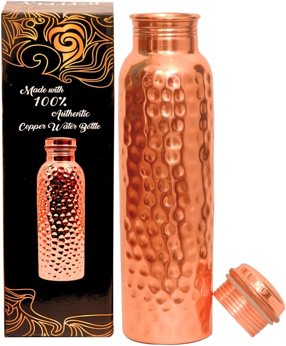 Copper Water Bottle - 34oz - Handcrafted Ayurvedic 100% Pure Copper Water Bottle for Drinking |Men & Women| Leak-Proof Lid BPA Free Non-Insulated & Eco Friendly with Premium Quality for Sport & Travel Copper Water Bottle - 34oz - Handcrafted Ayurvedic 100% Pure Copper Water Bottle for Drinking |Men & Women| Leak-Proof Lid BPA Free Non-Insulated & Eco Friendly with Premium Quality for Sport & Travel