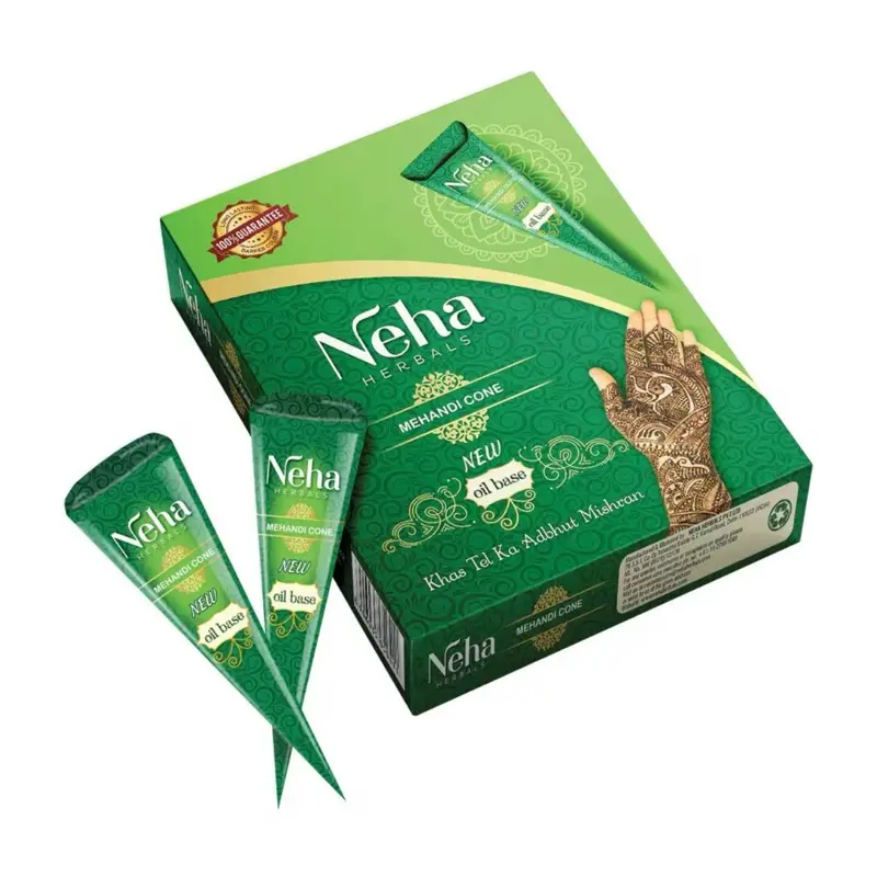 Neha Natural Henna Mehandi 4 Cones - 100% All-Natural Chemical-Free Henna Paste for Temporary Tattoos and Body Art - 25g Each - Easy to Apply - Long-Lasting Dark Maroon Color