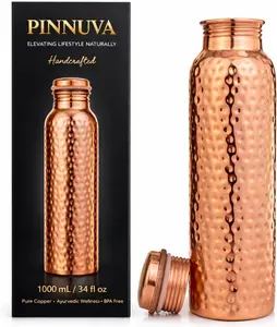 Copper Water Bottle 34oz - Extra Large 100% Pure Ayurvedic Copper Water Bottle for Drinking, Wide Mouth, Leak-Proof Lid BPA Free Non-Insulated & Eco Friendly with Premium Quality