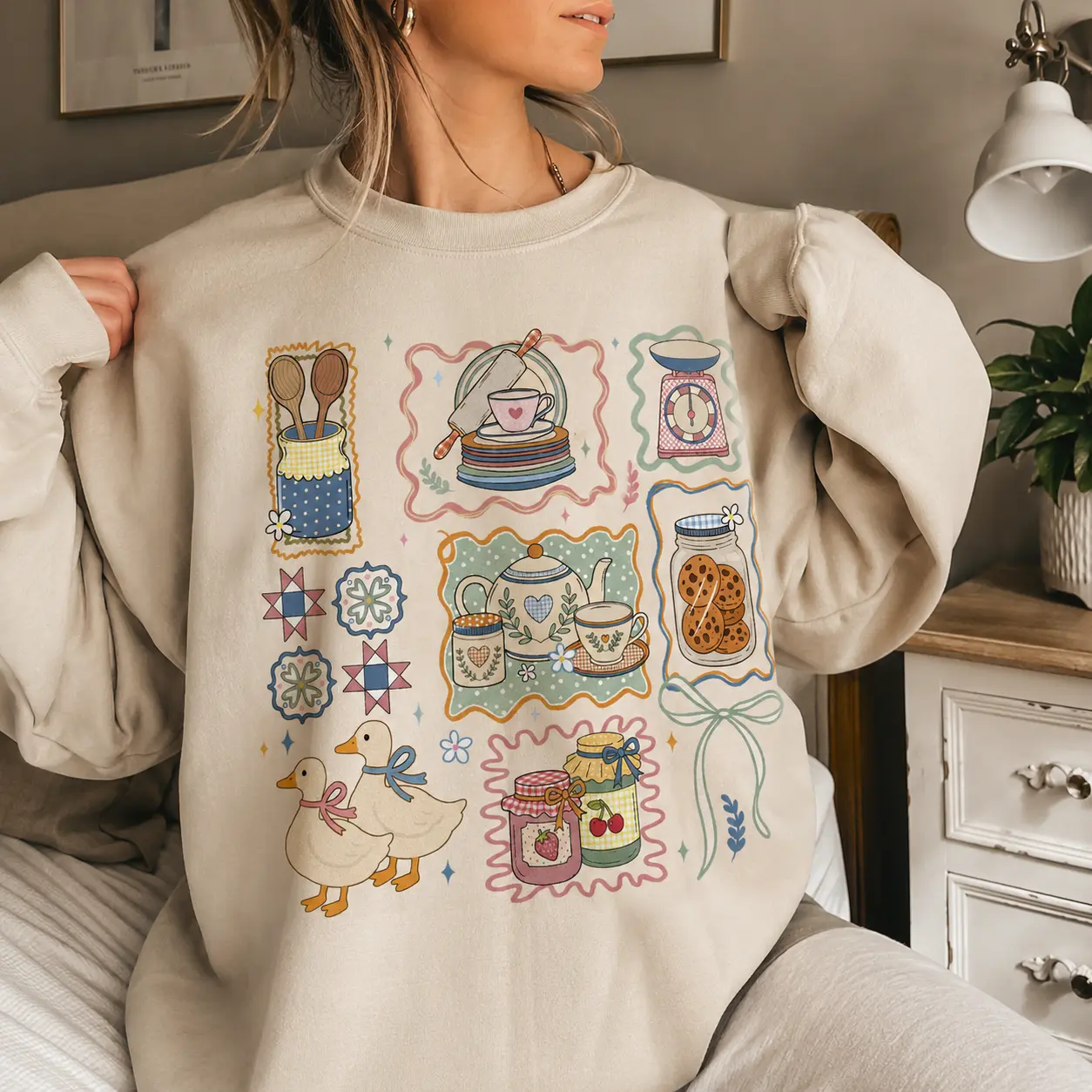 Vintage Thrifted Geese T-Shirt, Grandma Core Design, 90s Inspired Granny Sweater, Thrifted Decor T-Shirt, Coquette Cottagecore Oval Goose